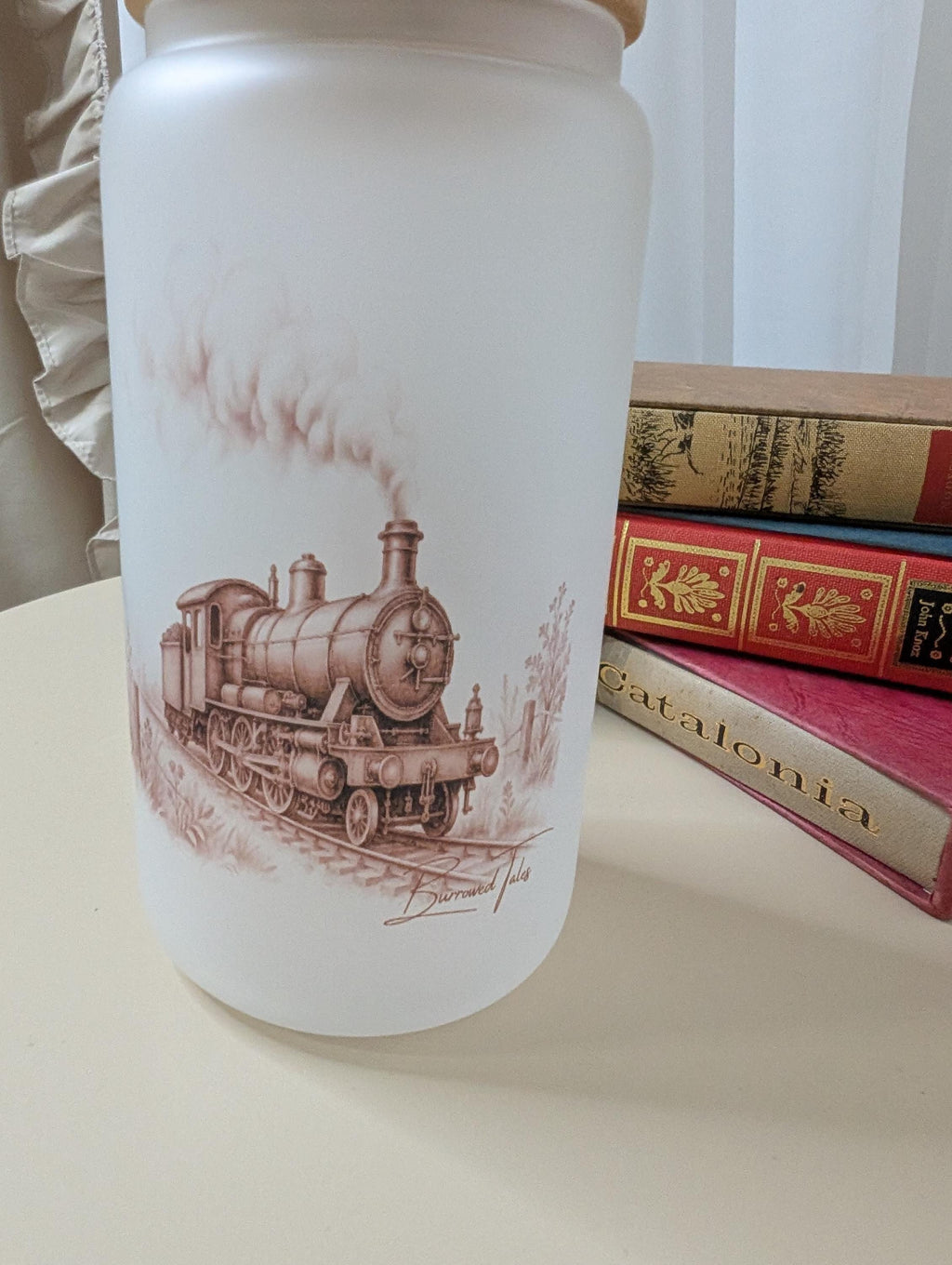 Vintage Steam Train Frosted Glass Tumbler | Railway Enthusiast Gift | 16oz Glass Cup