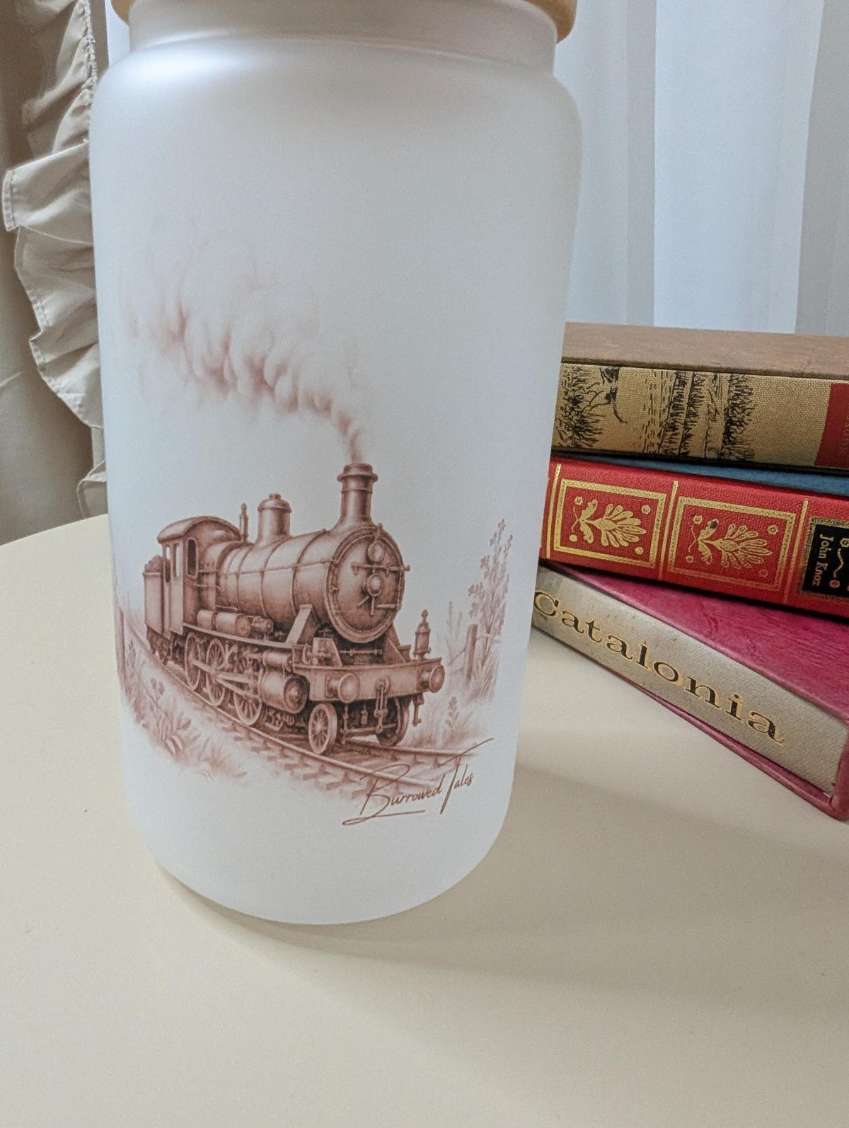 Vintage Steam Train Frosted Glass Tumbler | Railway Enthusiast Gift | 16oz Glass Cup