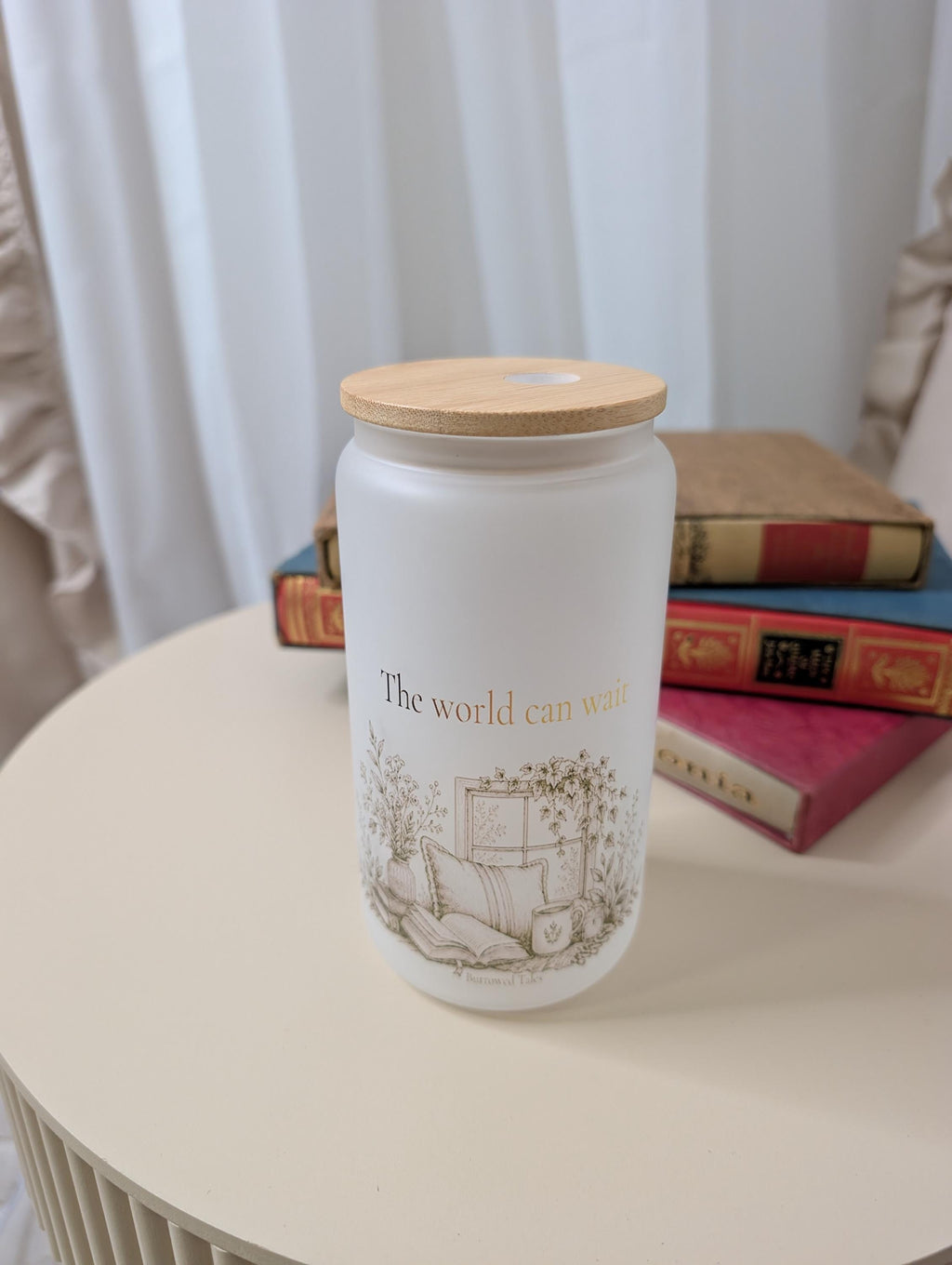 The World Can Wait Frosted Glass Tumbler | Book Lover Gift | Reading Glass Cup | 16oz