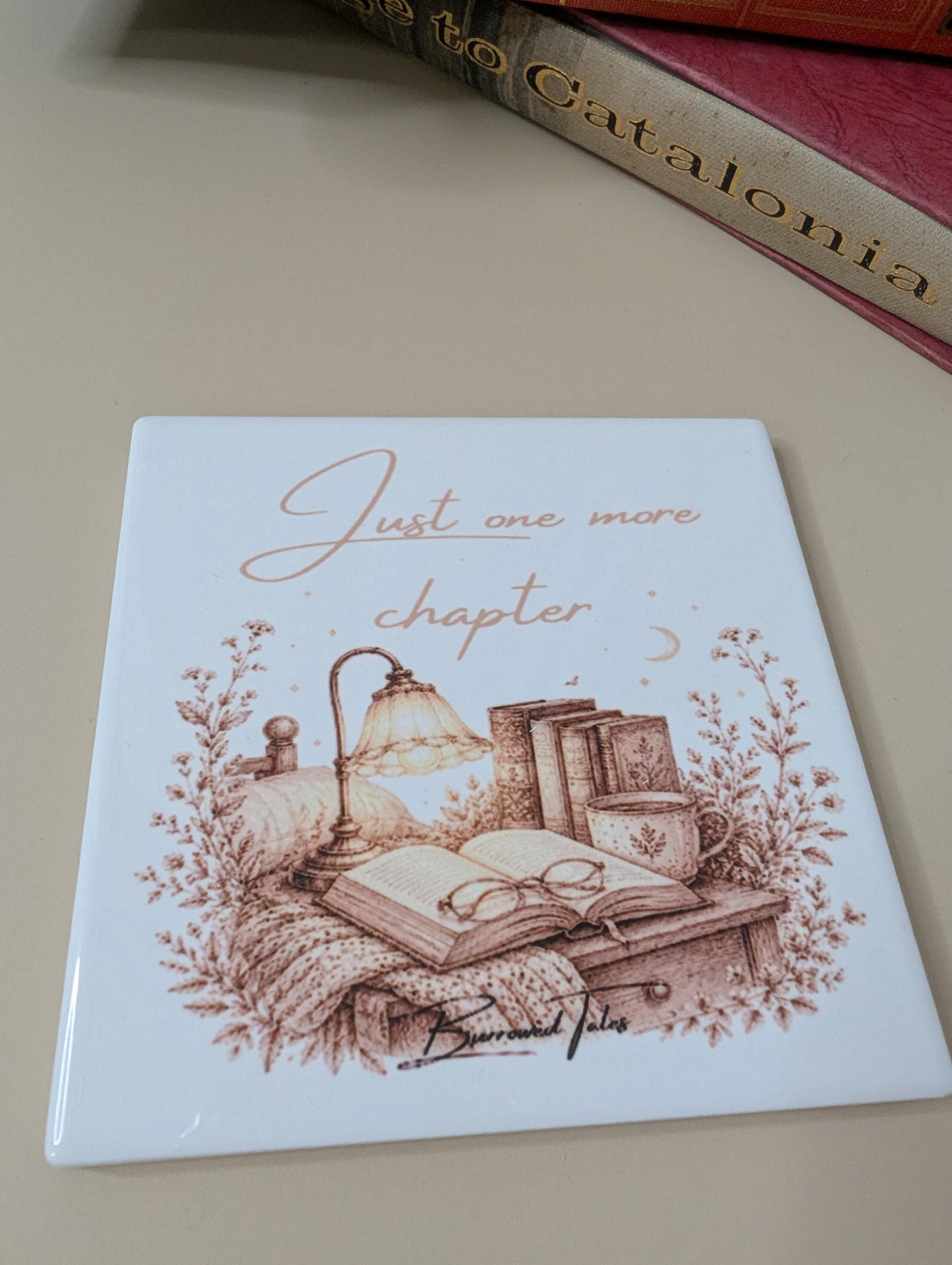 Just One More Chapter Coaster | Book Lover Gift | Reading Coaster | Bookish Gift | Ceramic Coaster