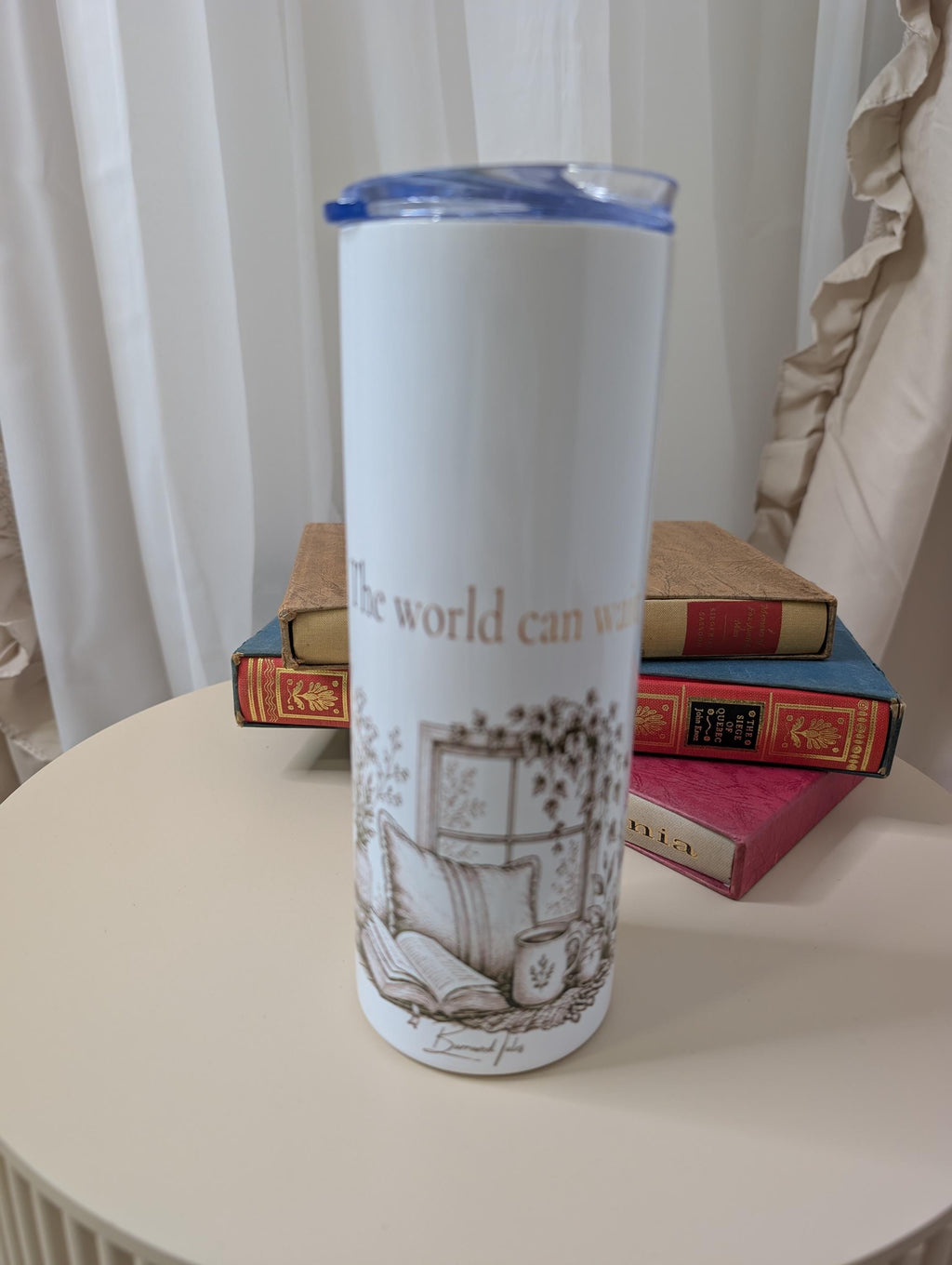 The World Can Wait Tumbler | Book Lover Gift | Reading Travel Cup | Bookish Tumbler | 20oz