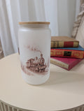Vintage Steam Train Frosted Glass Tumbler | Railway Enthusiast Gift | 16oz Glass Cup