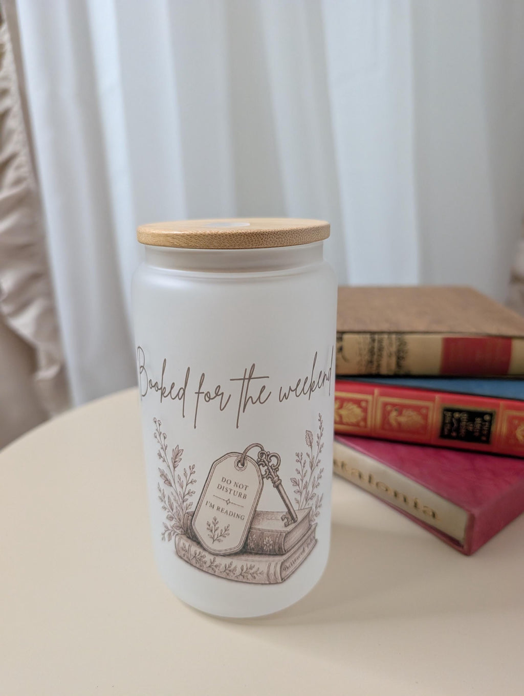 Booked for the Weekend Frosted Glass Tumbler | Book Lover Gift | Bookish Glass Cup | 16oz