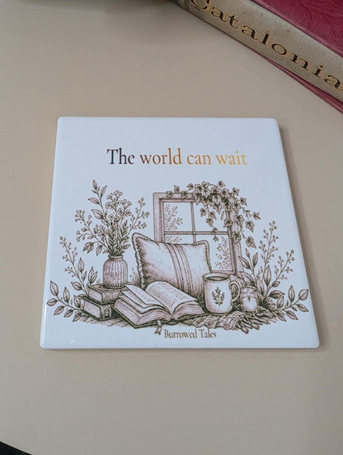 The World Can Wait Coaster | Book Lover Gift | Reading Coaster | Bookish Gift | Ceramic Coaster