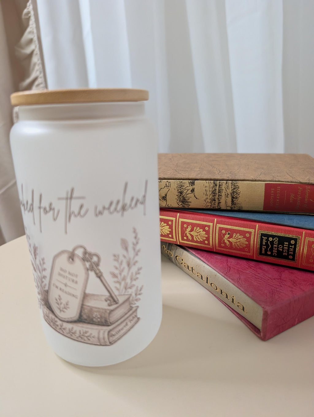 Booked for the Weekend Frosted Glass Tumbler | Book Lover Gift | Bookish Glass Cup | 16oz