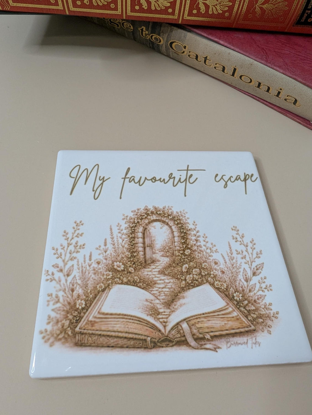 My Favourite Escape Coaster | Book Lover Gift | Reading Coaster | Bookish Gift | Ceramic Coaster
