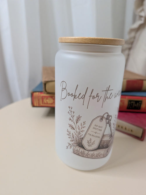 Booked for the Weekend Frosted Glass Tumbler | Book Lover Gift | Bookish Glass Cup | 16oz