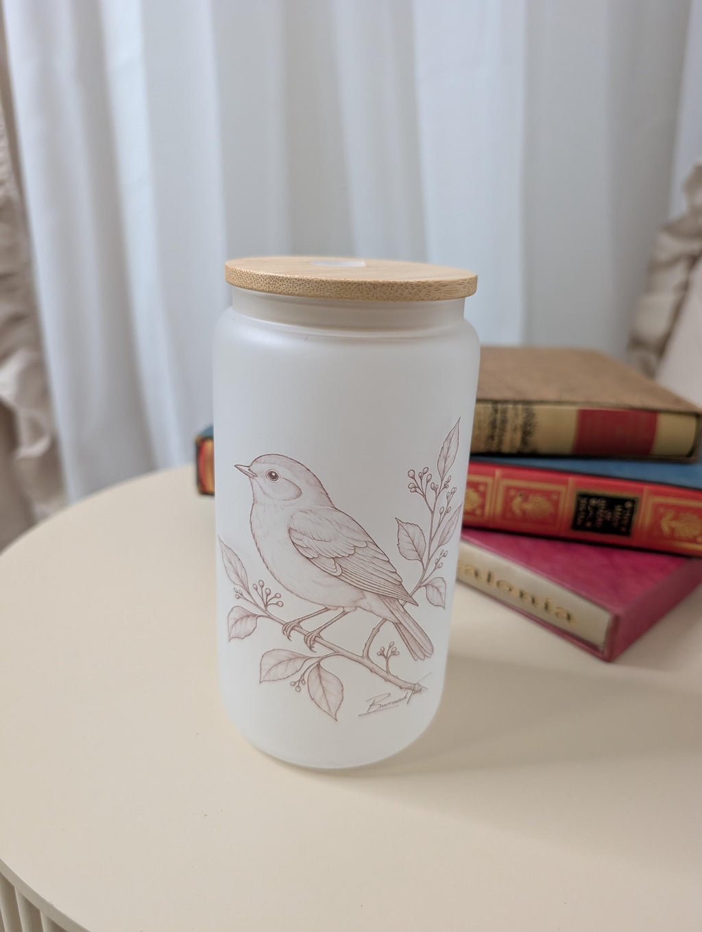 Garden Bird Frosted Glass Tumbler | Birdwatcher Gift | Bird Lover Glass Cup | 16oz
