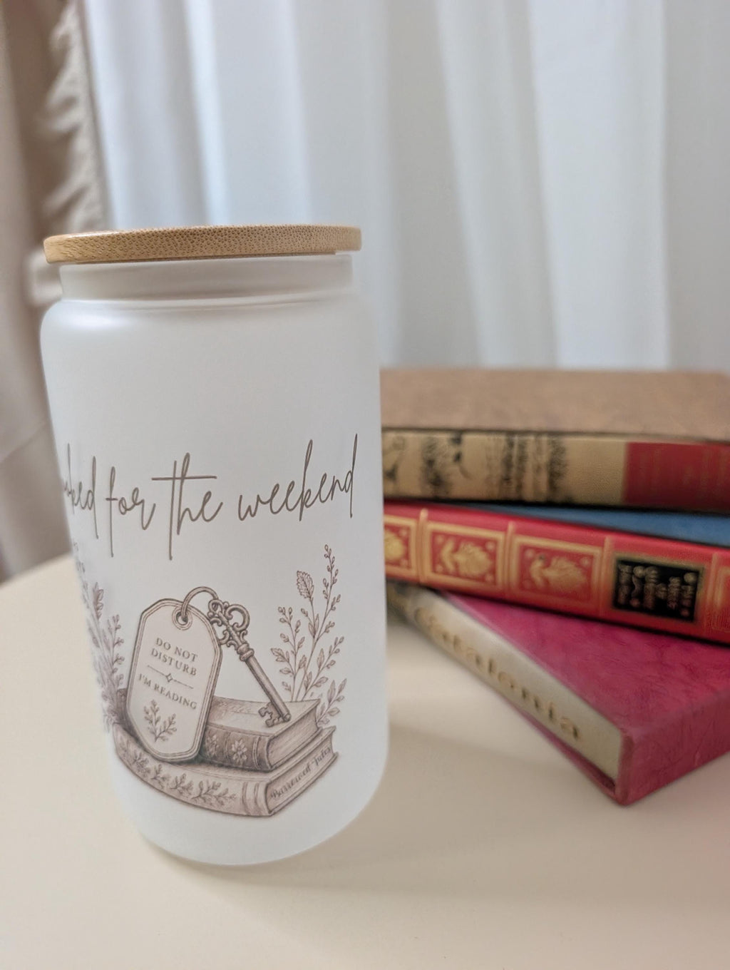 Booked for the Weekend Frosted Glass Tumbler | Book Lover Gift | Bookish Glass Cup | 16oz