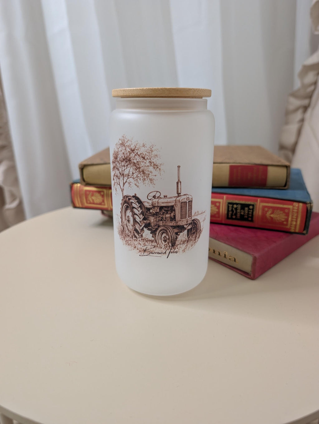 Vintage Tractor Frosted Glass Tumbler | Farmer Gift | Farming Glass Cup | Country Gift | 16oz