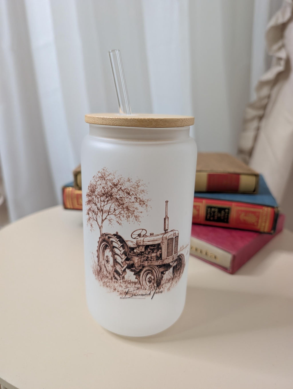 Vintage Tractor Frosted Glass Tumbler | Farmer Gift | Farming Glass Cup | Country Gift | 16oz