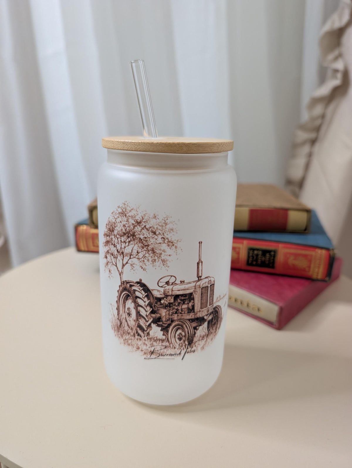 Vintage Tractor Frosted Glass Tumbler | Farmer Gift | Farming Glass Cup | Country Gift | 16oz
